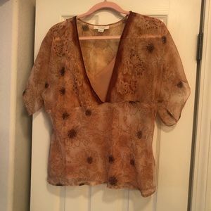 Sheer peach colored two-piece blouse size. petite large